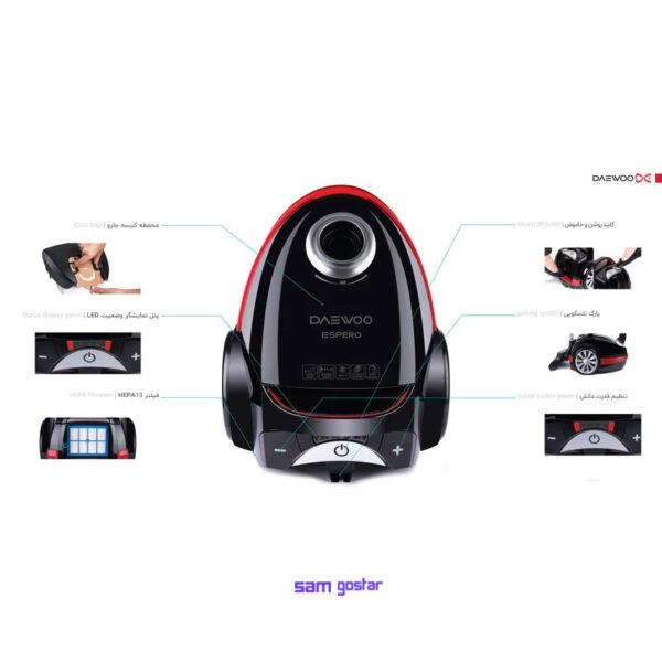 جاروبرقی 2100 وات مشكی قرمز دوو مدل DVC-LH22R - Image 7